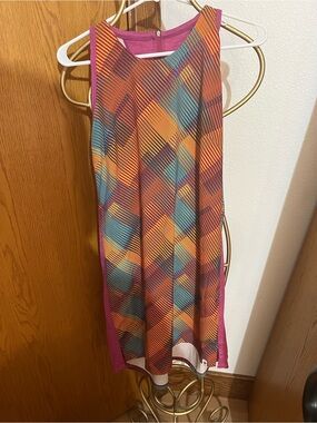 Smart wool Colorblock Geometric Print Sleeveless Skirt - Pink Multicolor